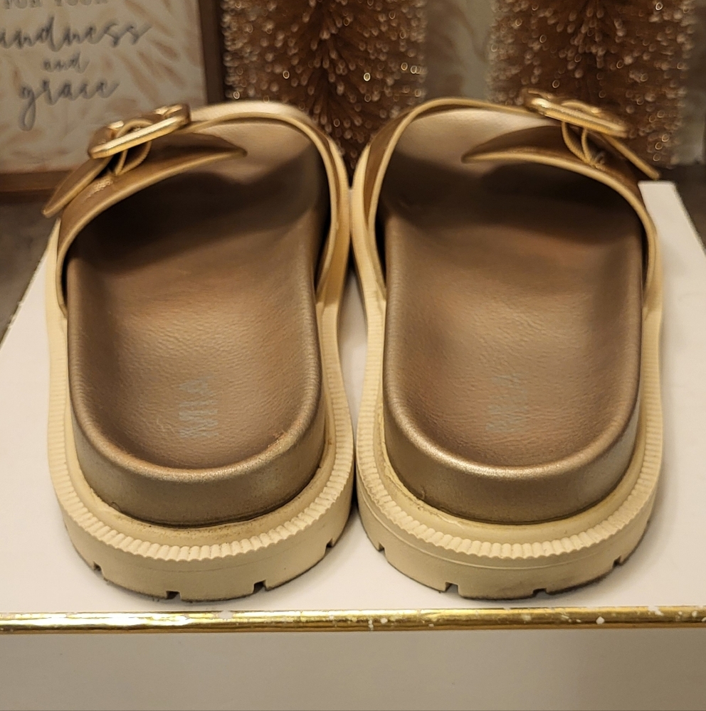 MIA Metallic Gold Slide Sandals - Picture 4 of 8